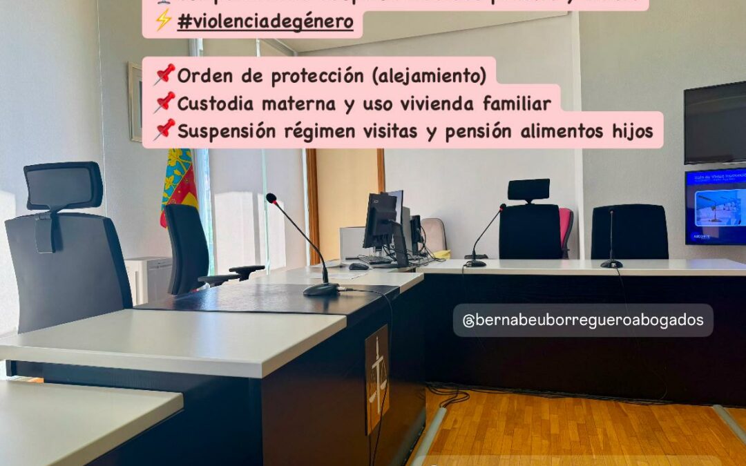 Violencia de género. Comparecencia judicial para la adopción de medidas penales y civiles: Orden de protección (alejamiento), custodia materna y uso vivienda familiar, suspensión régimen de visitas y pensión de alimentos hijos